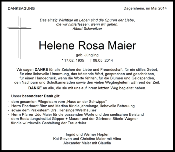 Traueranzeige von Helene Rosa Maier von Kreiszeitung Böblinger Bote