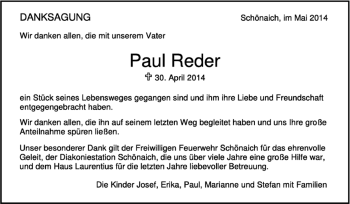 Traueranzeige von Paul Reder von Kreiszeitung Böblinger Bote
