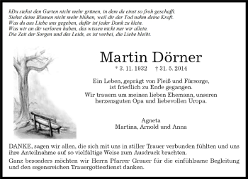 Traueranzeige von Martin Dörner von Kreiszeitung Böblinger Bote