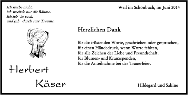 Traueranzeige für Herbert Käser vom 17.06.2014 aus Kreiszeitung Böblinger Bote