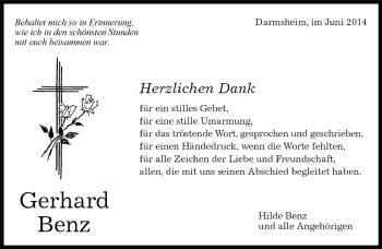 Traueranzeige von Gerhard Benz von Kreiszeitung Böblinger Bote