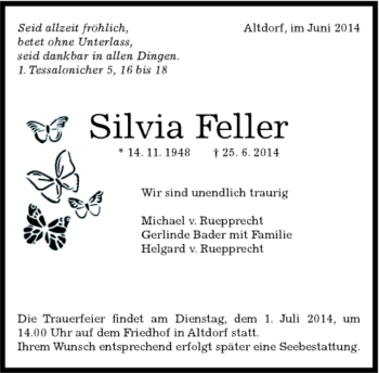 Traueranzeige von Silvia Feller von Kreiszeitung Böblinger Bote