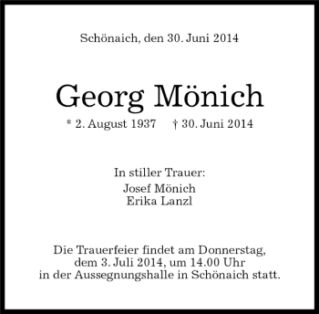 Traueranzeige von Georg Mönich von Kreiszeitung Böblinger Bote