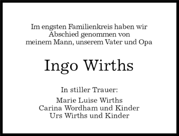 Traueranzeige von Ingo Wirths von Kreiszeitung Böblinger Bote