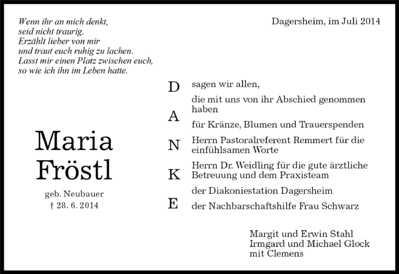  Traueranzeige für Marai Fröstl vom 07.07.2014 aus Kreiszeitung Böblinger Bote