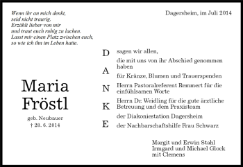 Traueranzeige von Marai Fröstl von Kreiszeitung Böblinger Bote