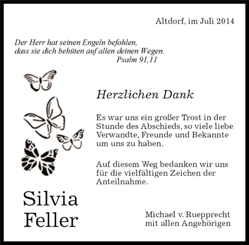  Traueranzeige für Silvia Feller vom 10.07.2014 aus Kreiszeitung Böblinger Bote