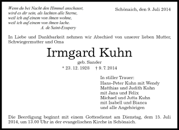 Traueranzeige von Irmgard Kuhn von Kreiszeitung Böblinger Bote