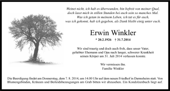 Traueranzeige von Erwin Winkler von Kreiszeitung Böblinger Bote