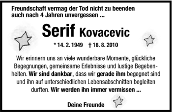 Traueranzeige von Serif Kovacevic von Kreiszeitung Böblinger Bote
