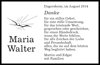 Traueranzeige von Maria Walter von Kreiszeitung Böblinger Bote