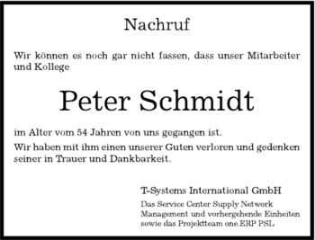 Traueranzeige von Peter Schmidt von Kreiszeitung Böblinger Bote