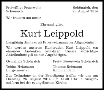 Traueranzeige von Kurt Leippold von Kreiszeitung Böblinger Bote