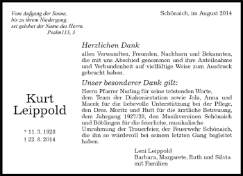 Traueranzeige von Kurt Leippold von Kreiszeitung Böblinger Bote