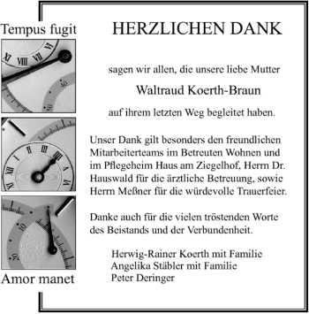 Traueranzeige von Waltraud Koerth-Braun von Kreiszeitung Böblinger Bote