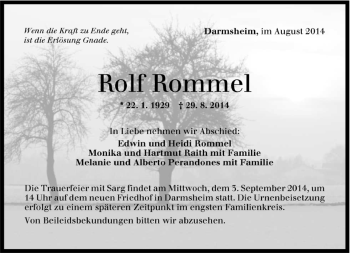 Traueranzeige von Rolf Rommel von Kreiszeitung Böblinger Bote