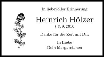 Traueranzeige von Heinrich Hölzer von Kreiszeitung Böblinger Bote
