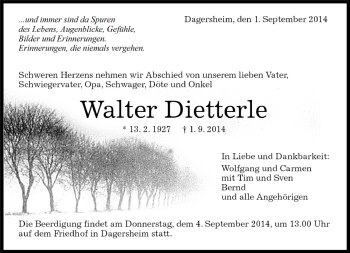 Traueranzeige von Walter Dietterle von Kreiszeitung Böblinger Bote