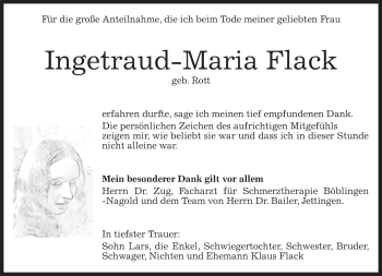 Traueranzeige von Ingetraud-Maria Flack von Kreiszeitung Böblinger Bote
