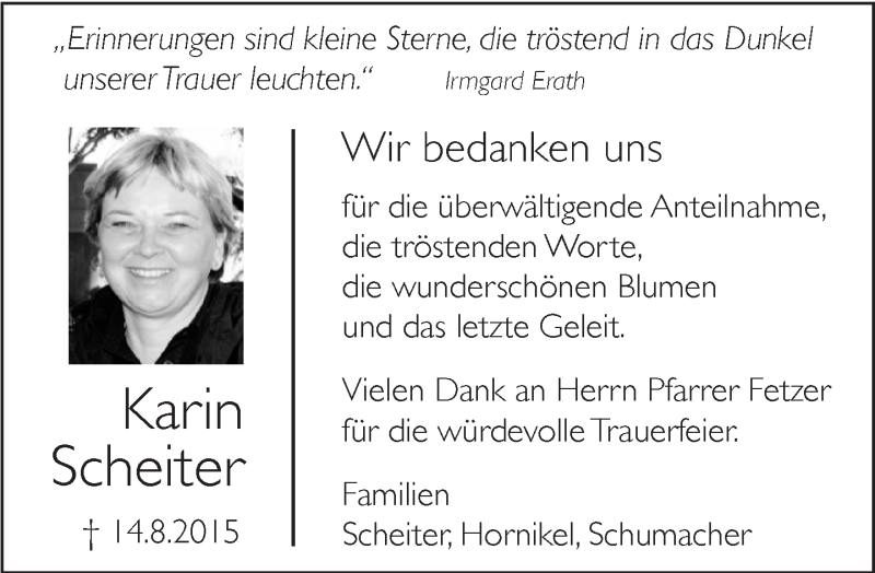  Traueranzeige für Karin Scheiter vom 31.08.2015 aus Kreiszeitung Böblinger Bote