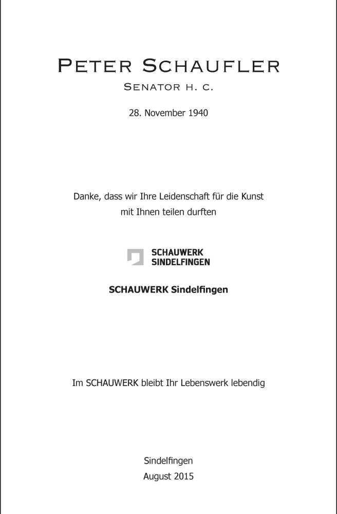  Traueranzeige für Peter Schaufler vom 20.08.2015 aus Kreiszeitung Böblinger Bote