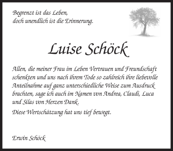 Traueranzeige von Luise Schöck von Kreiszeitung Böblinger Bote