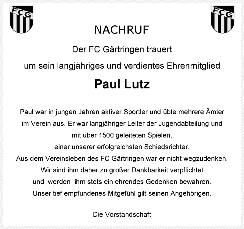  Traueranzeige für Paul Lutz vom 13.10.2016 aus Kreiszeitung Böblinger Bote