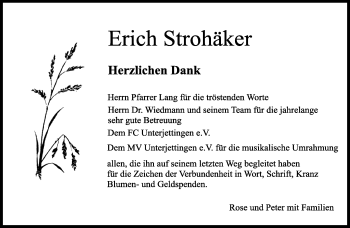 Traueranzeige von Erich Strohäker von Kreiszeitung Böblinger Bote
