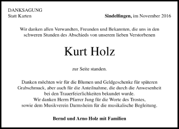 Traueranzeige von Kurt Holz von Kreiszeitung Böblinger Bote