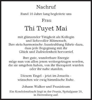 Traueranzeige von Thi Tuyet Mai von Kreiszeitung Böblinger Bote
