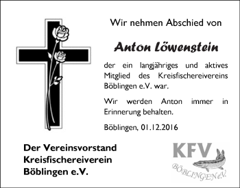Traueranzeige von Anton Löwenstein von Kreiszeitung Böblinger Bote