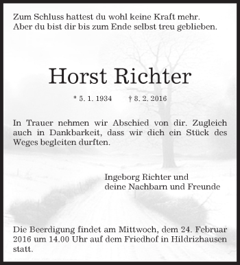 Traueranzeige von Horst Richter von Kreiszeitung Böblinger Bote