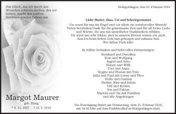 Traueranzeige von Margot Maurer von Kreiszeitung Böblinger Bote