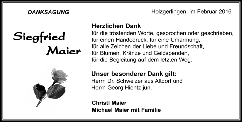  Traueranzeige für Siegfried Maier vom 26.02.2016 aus Kreiszeitung Böblinger Bote