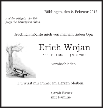Traueranzeige von Erich Wojan von Kreiszeitung Böblinger Bote