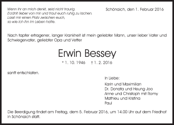 Traueranzeige von Erwin Bessey von Kreiszeitung Böblinger Bote