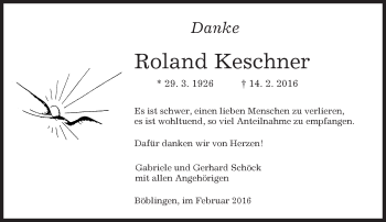 Traueranzeige von Roland Keschner von Kreiszeitung Böblinger Bote