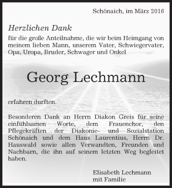 Traueranzeige von Georg Lechmann von Kreiszeitung Böblinger Bote