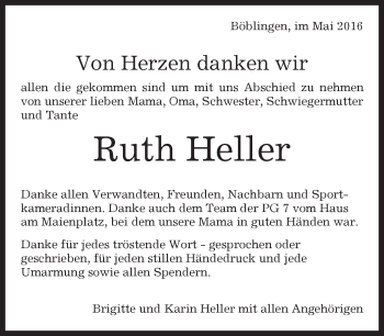 Traueranzeige von Ruth Heller von Kreiszeitung Böblinger Bote