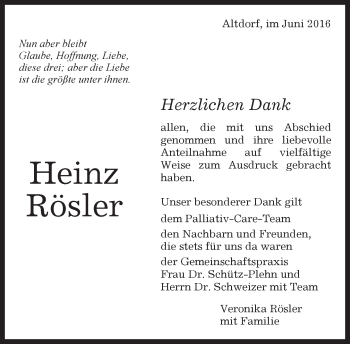 Traueranzeige von Heinz Rösler von Kreiszeitung Böblinger Bote