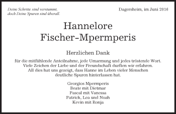 Traueranzeige von Hannelore Fischer-Mpermperis von Kreiszeitung Böblinger Bote