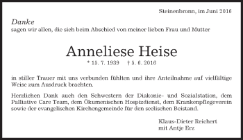 Traueranzeige von Anneliese Heise von Kreiszeitung Böblinger Bote