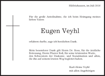 Traueranzeige von Eugen Veyhl von Kreiszeitung Böblinger Bote
