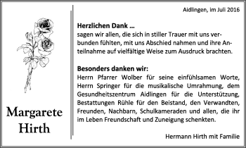 Traueranzeige von Margarete Hirth von Kreiszeitung Böblinger Bote