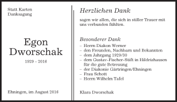 Traueranzeige von Egon Dworschak von Kreiszeitung Böblinger Bote