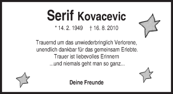 Traueranzeige von Serif Kovacevic von Kreiszeitung Böblinger Bote