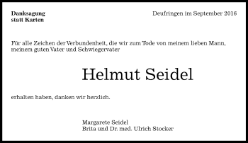 Traueranzeige von Helmut Seidel von Kreiszeitung Böblinger Bote