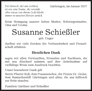 Traueranzeige von Susanne Schießler von Kreiszeitung Böblinger Bote
