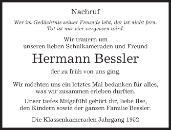 Traueranzeige von Hermann Bessler von Kreiszeitung Böblinger Bote