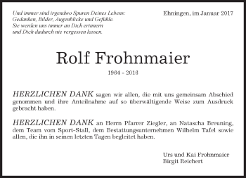 Traueranzeige von Rolf Frohnmaier von Kreiszeitung Böblinger Bote